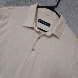 Fish Hippie Polo Shirt Men Large Floral Cotton Stretch Beige Fishing Waterside L